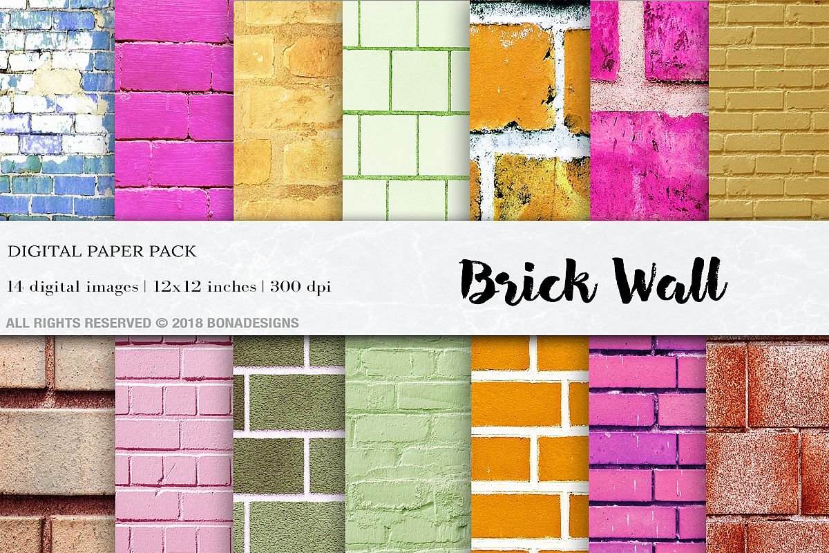 Brick Wall Digital Papers, Wall Textures, Wall Backgrounds example image 1