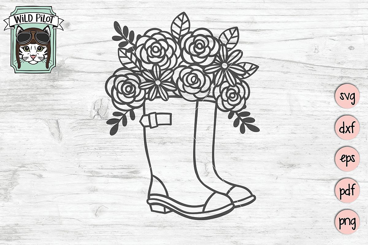 Rain boots svg file, Boots with flowers, Wellies cut file example image 1