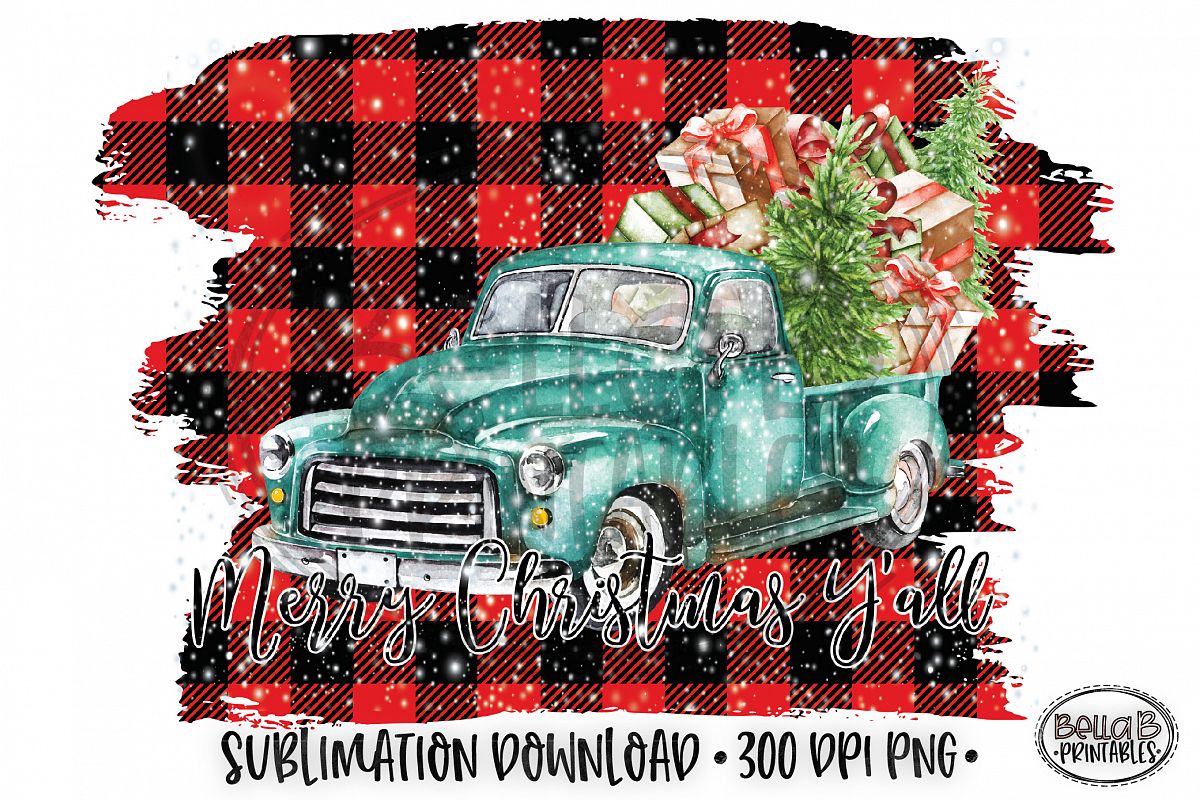 Christmas Sublimation Design, Christmas Truck Sublimation example image 1