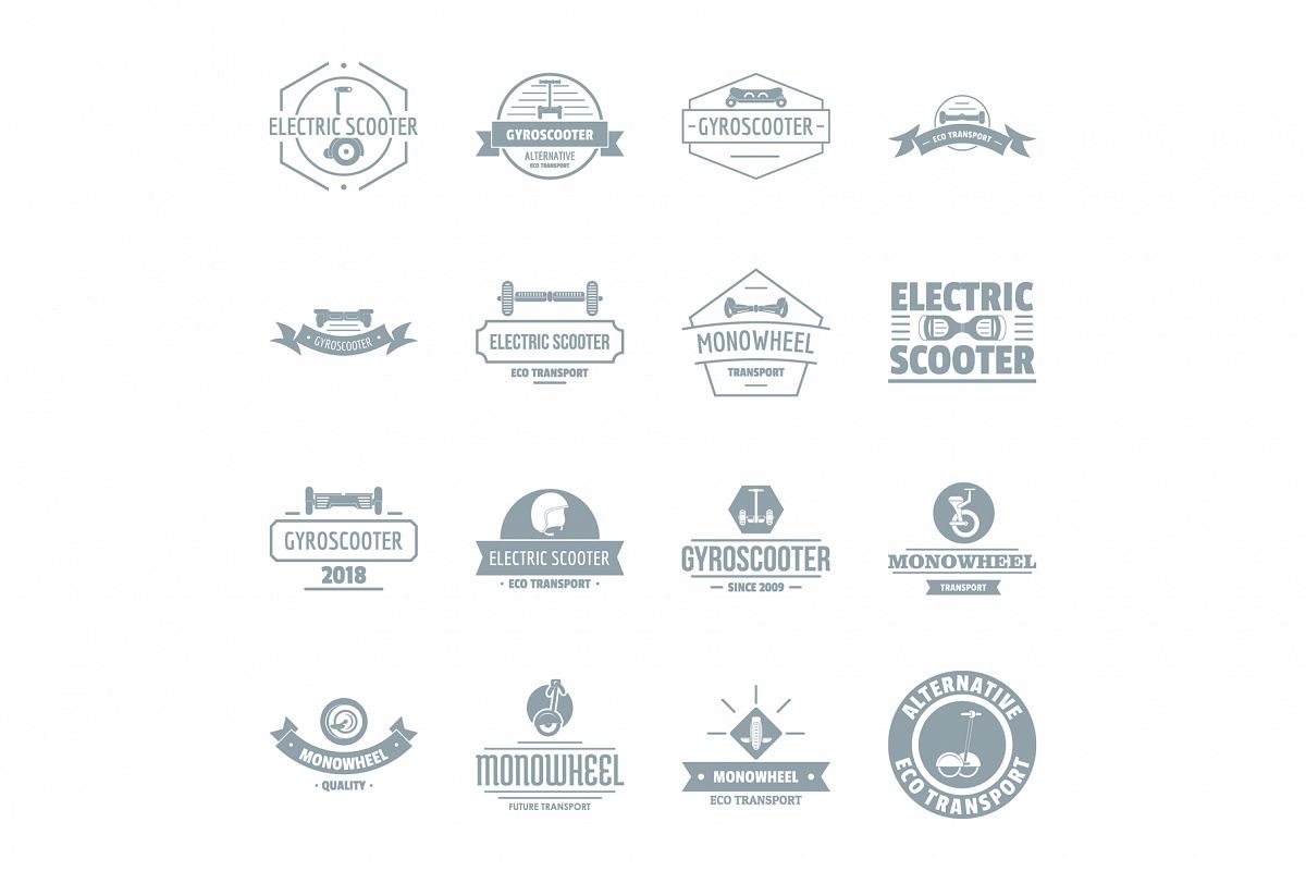 Balancing scooter logo icons set, simple style example image 1