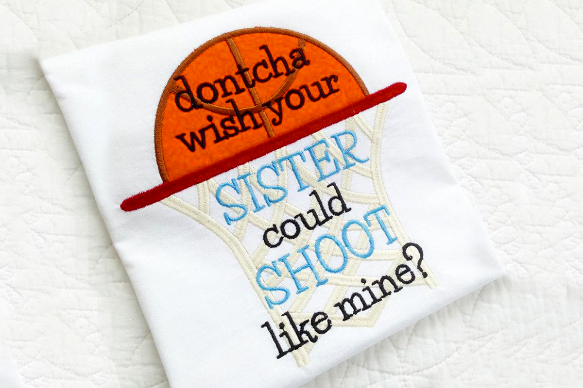 Basketball Sister Applique Embroidery Design example image 1