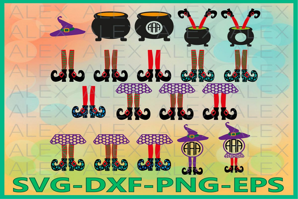 Witch Monogram Svg, Witch Legs svg, Halloween svg example image 1