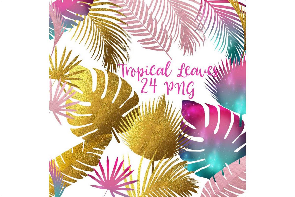 Tropical Leaves Silhouettes Clipart example image 1
