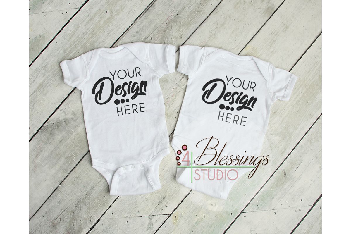 Download Two Blank White Baby Bodysuits Shirt Mockup Twin Mock up