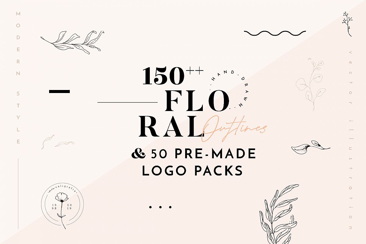Floral Outline Illustration & Logo Pack example image 1