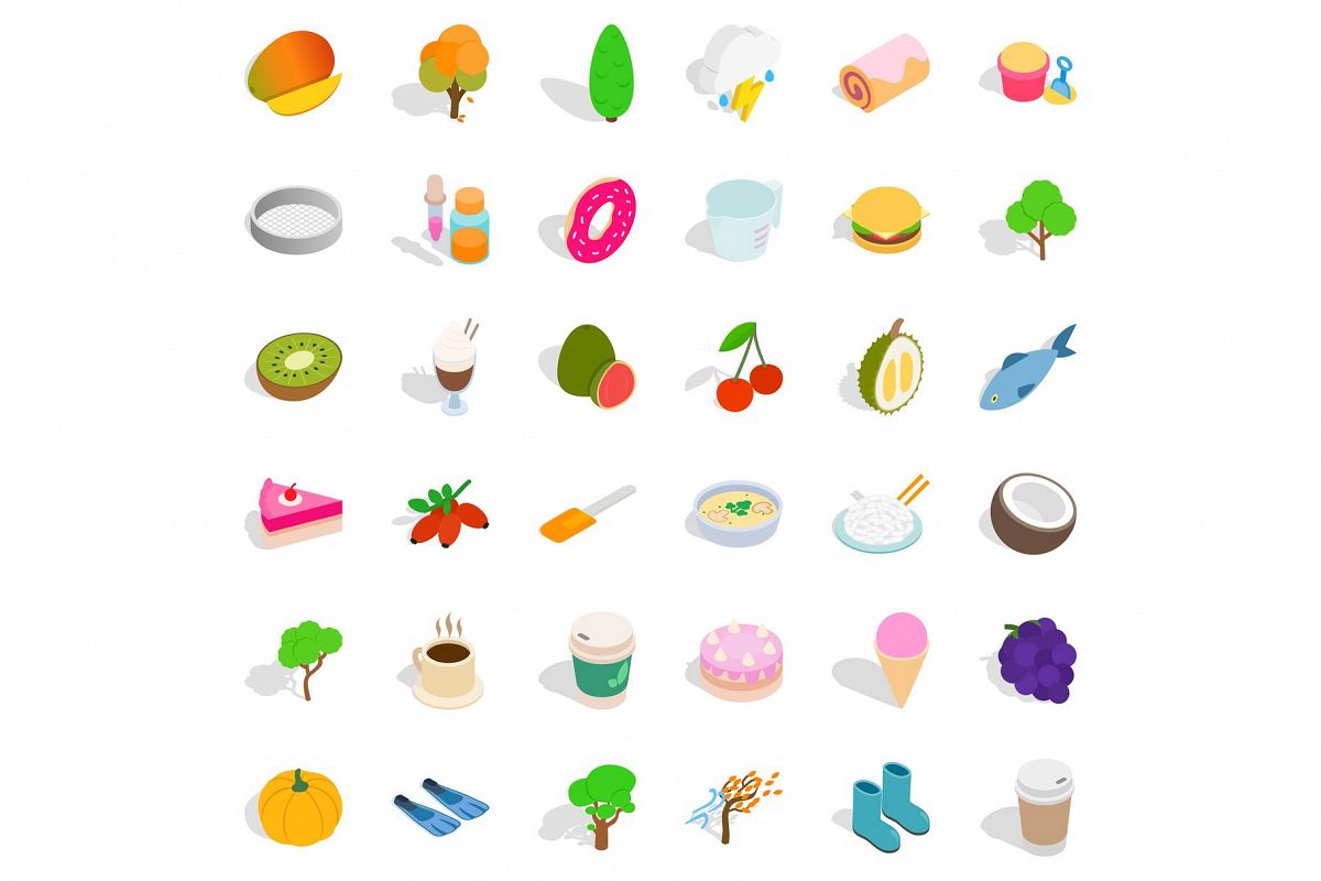 Vegan food icons set, isometric style example image 1