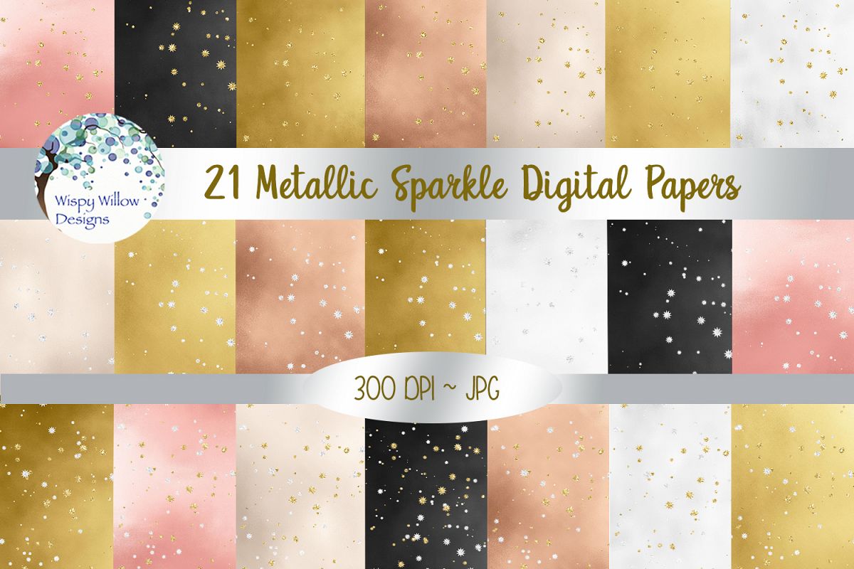 Metallic Sparkle Digital Paper Set example image 1