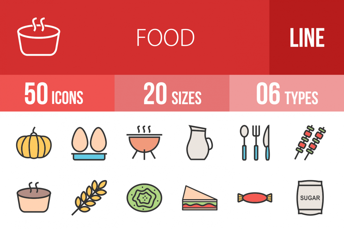 50 Food Linear Multicolor Icons example image 1