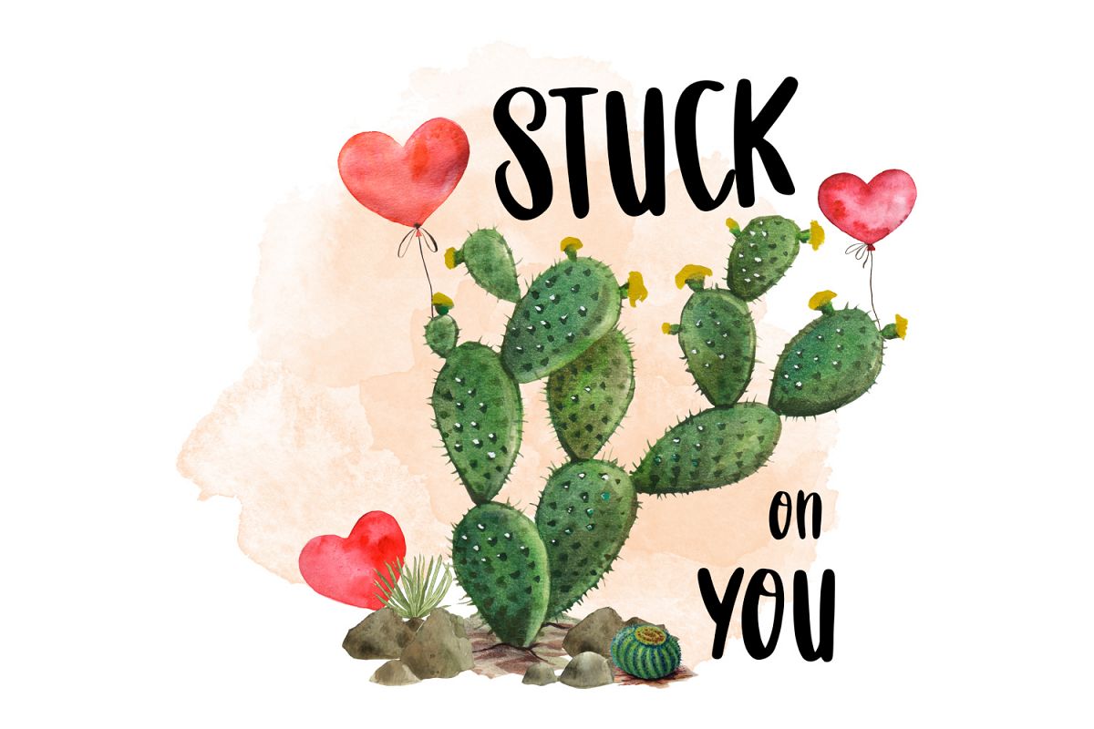 Cactus I'm Stuck On You, Watercolor Clipart, Sublimation example image 1