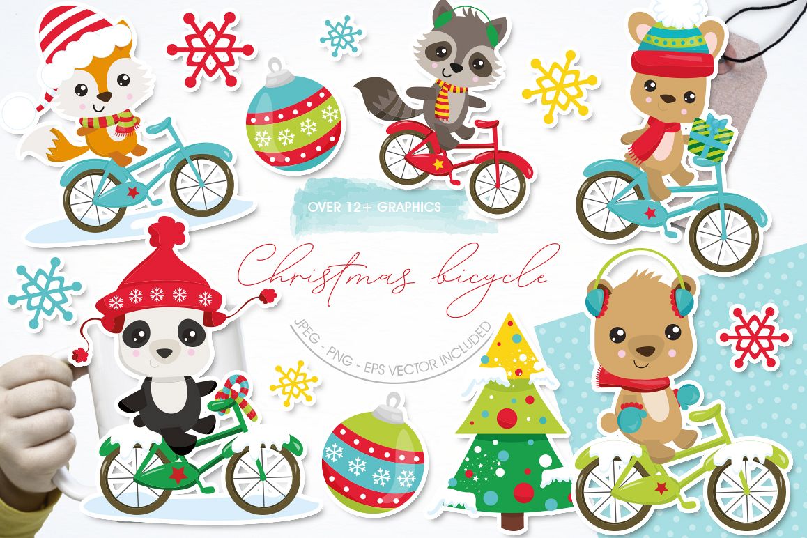 Christmas Woodland bikes graphics and illustrations example image 1