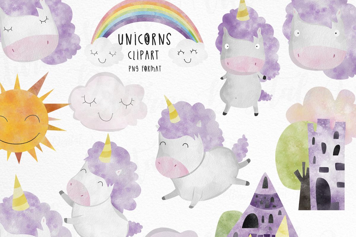 Watercolor Unicorn clipart commercial use. example image 1