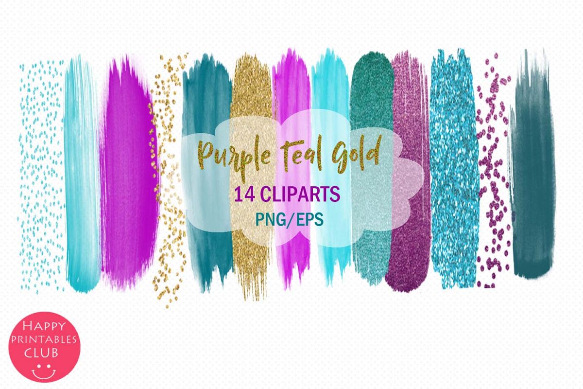 Purple Teal Gold Brush Strokes Clipart-Clipart Brush Stroke example image 1