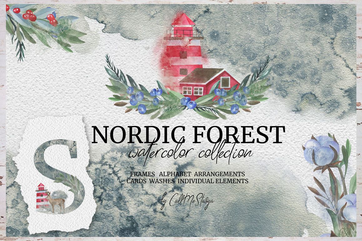 Nordic Forest. Watercolor Collection example image 1