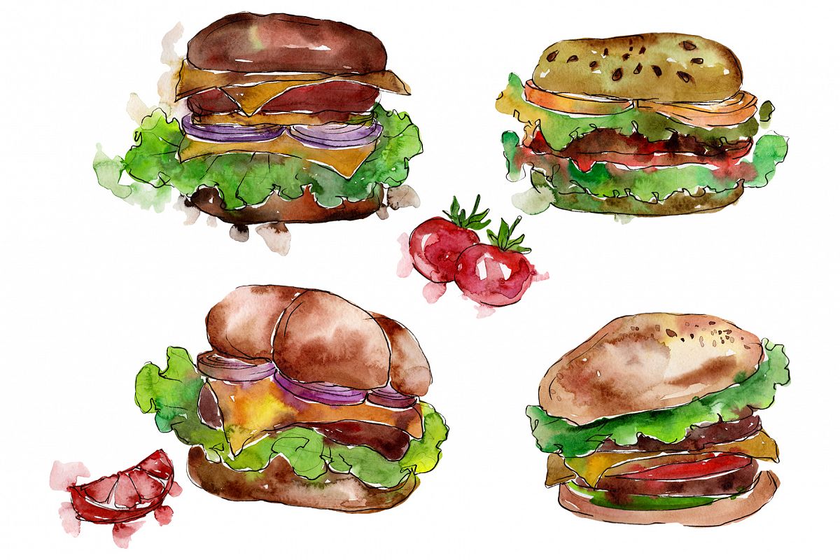 European Hamburger Watercolor png example image 1