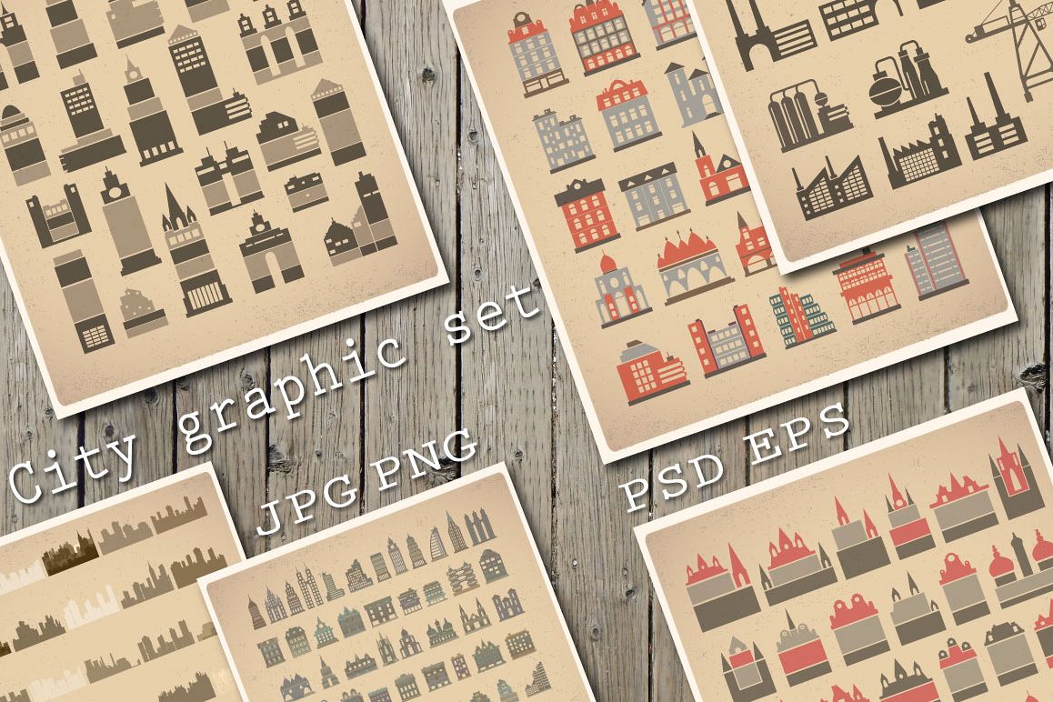 Vector set house icons, skyscrapers, buildings example image 1