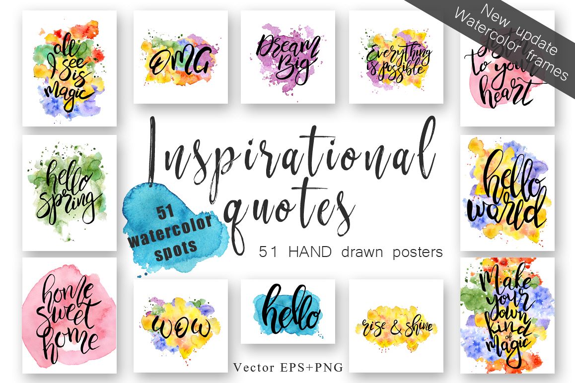 Hand drawn watercolor Inspirational quotes DIY pack example image 1