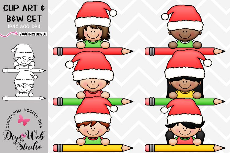 Clip Art / Illustrations - Santa Pencil Peeker Kids example image 1