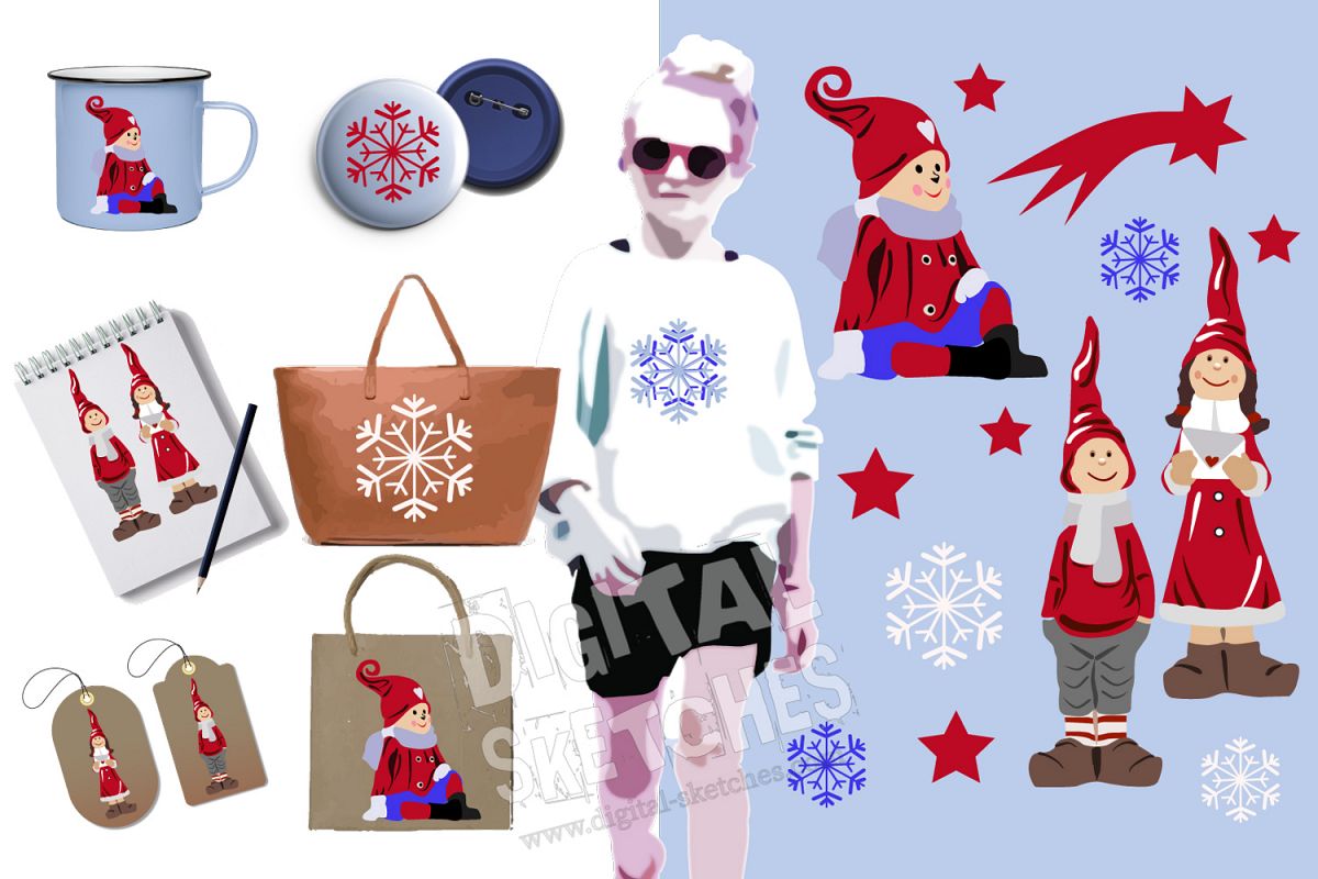 Christmas Cut File Set Elf Gnome Imp Stars Vector Silhouette example image 1