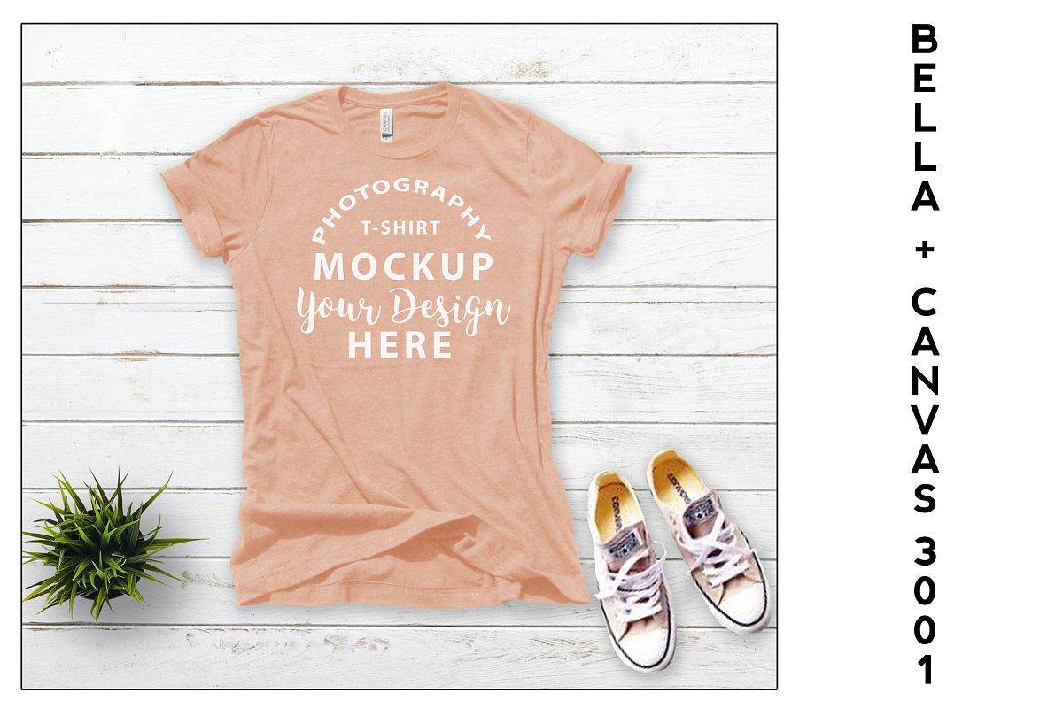 Bella Canvas 3001 T-shirt mock-up Heather Prism Peach example image 1