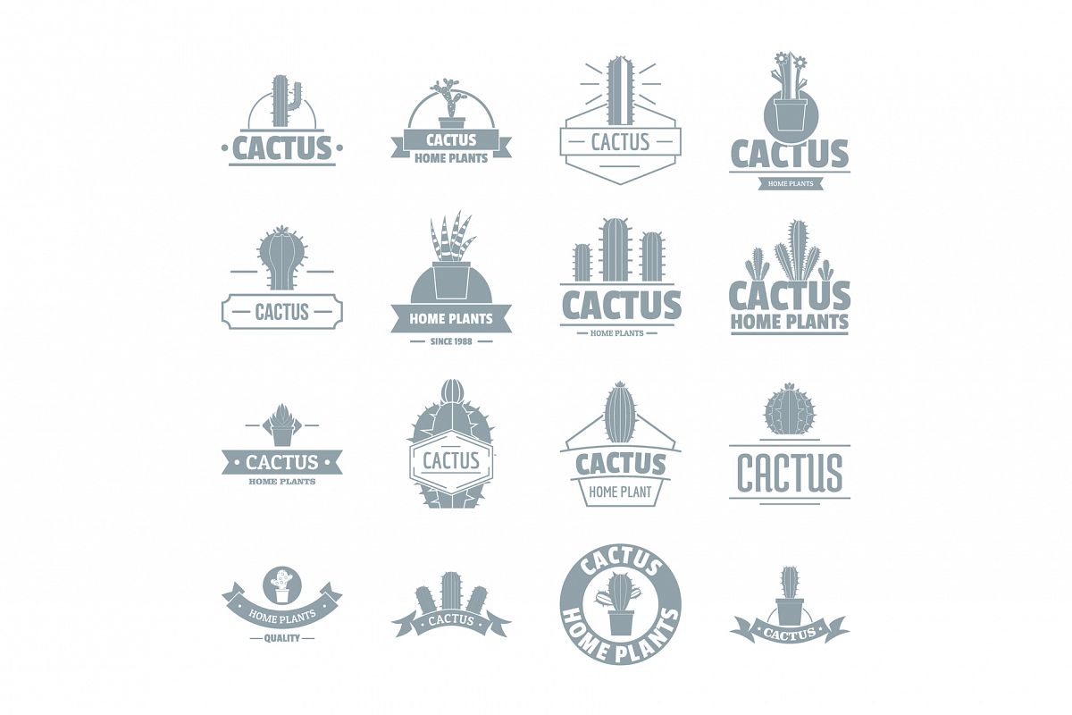 Cactus logo icons set, simple style example image 1