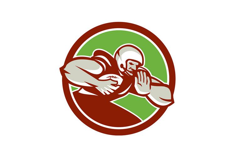 American Football Player Rushing Fending Circle Retro example image 1