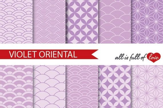 Japanese Graphics Oriental Background Patterns in Lilac example image 1