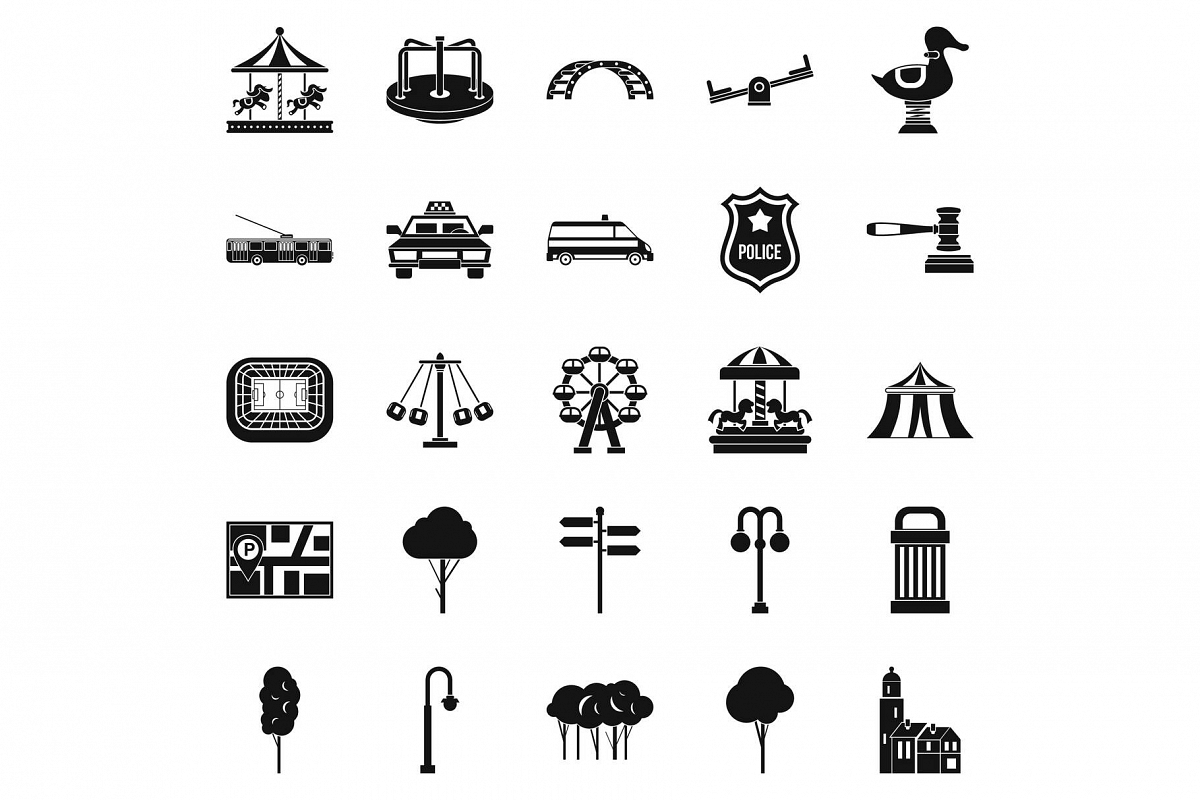 Urban recreation park icons set, simple style example image 1