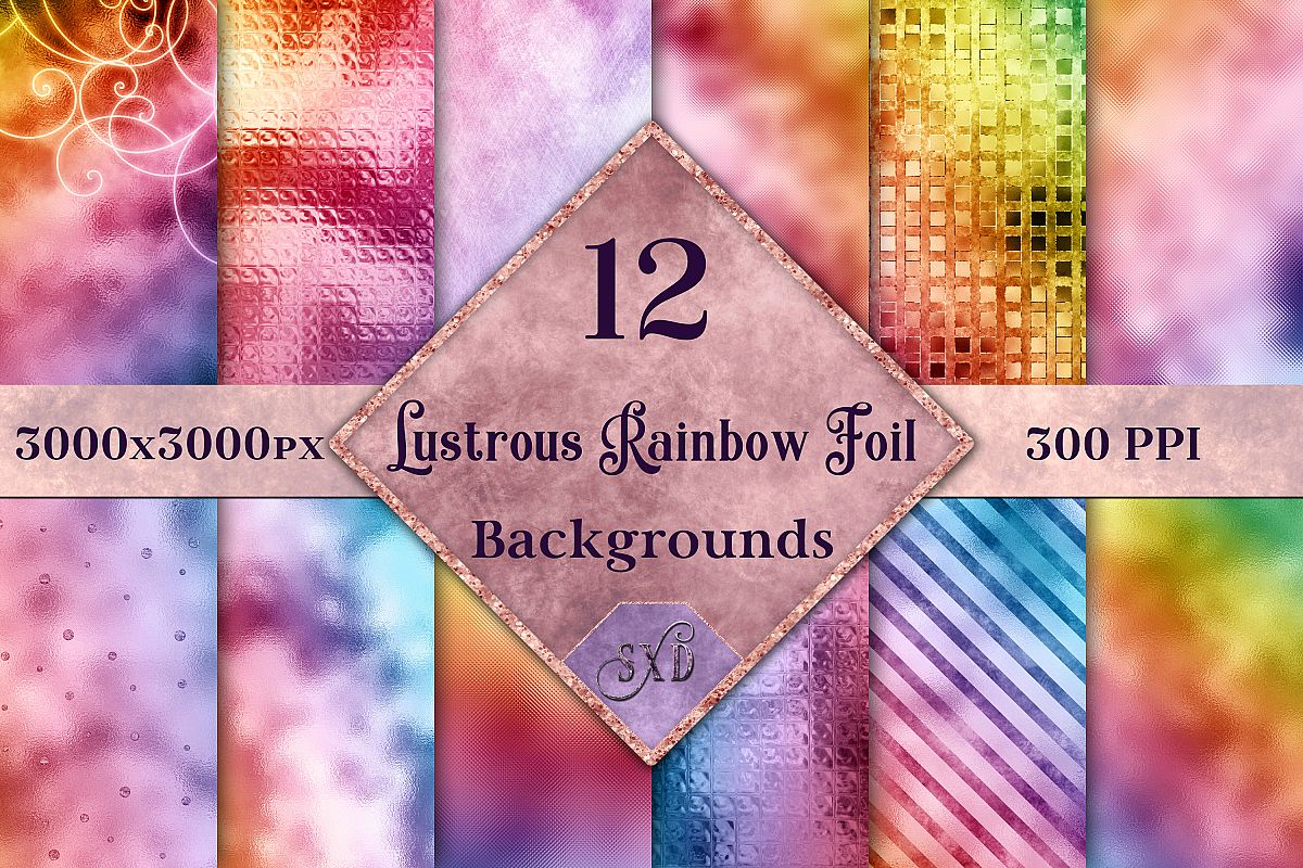 Lustrous Rainbow Foil Backgrounds - 12 Image Textures Set example image 1