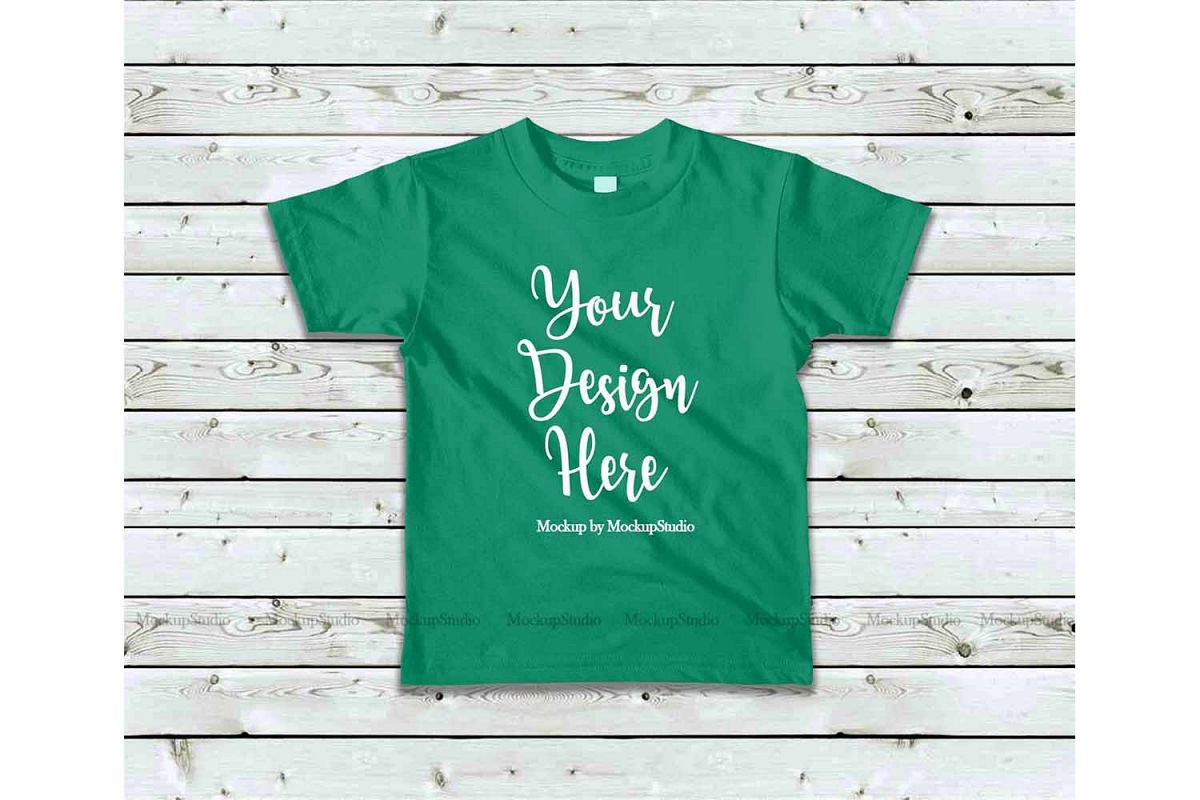 Kids Kelly Green Tshirt Mockup, Toddler Shirt Flat Lay Mock example image 1