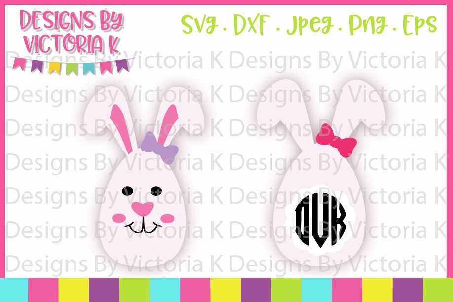 Easter Egg Bunnies, Easter Bunny, Girl Bunny, SVG, DXF, PNG example image 1