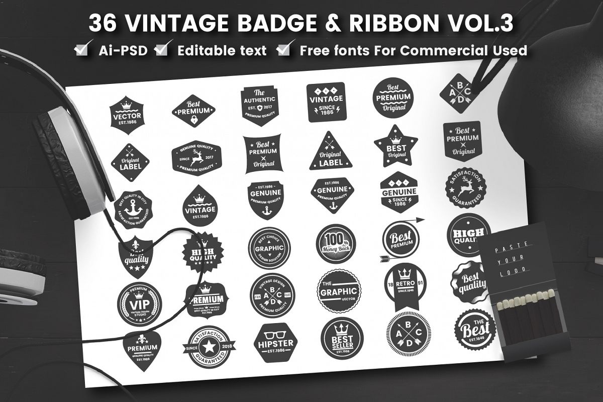 36 VINTAGE BADGE & RIBBON Vol.8 example image 1