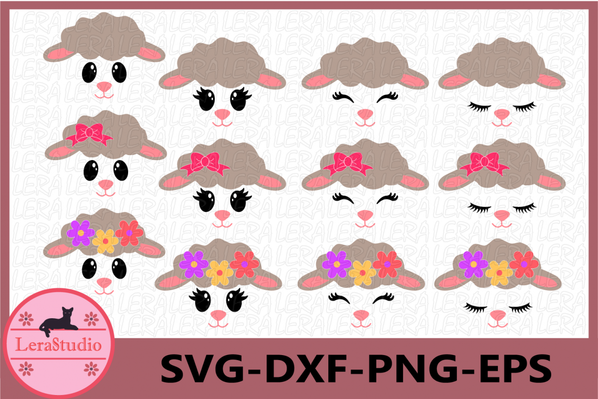 Lamb Face SVG, Animal face svg, Lamb Eyelashes Face, Lamb example image 1