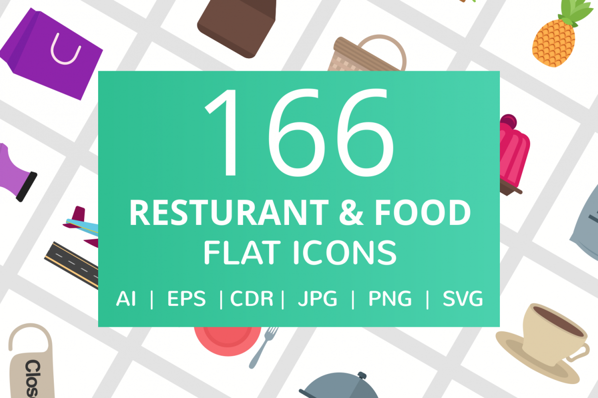 166 Restaurant & Food Flat Icons example image 1