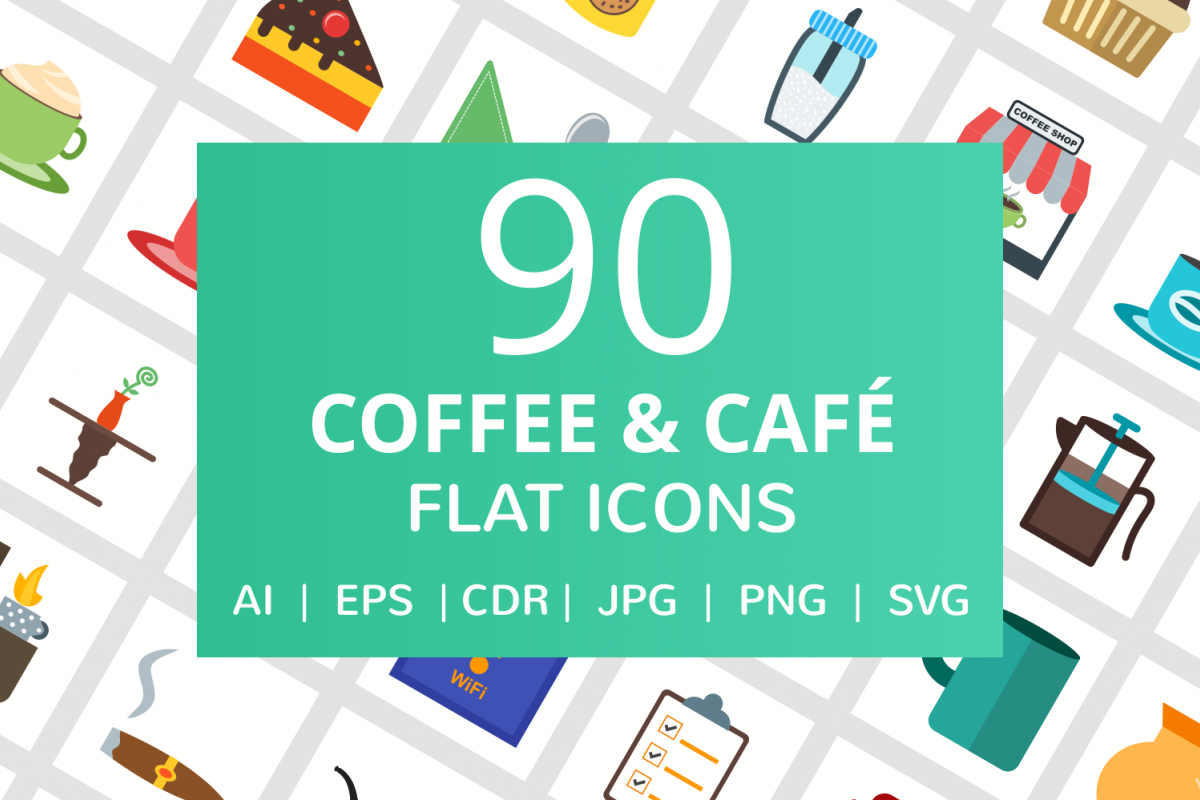90 Coffee & Cafe Flat Icons example image 1