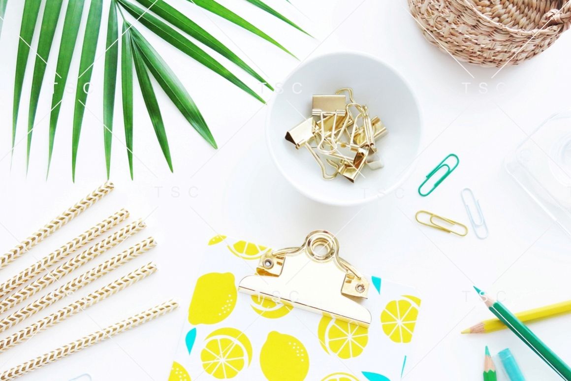 Gold Stationery & Palm Leaf Stock Photo example image 1