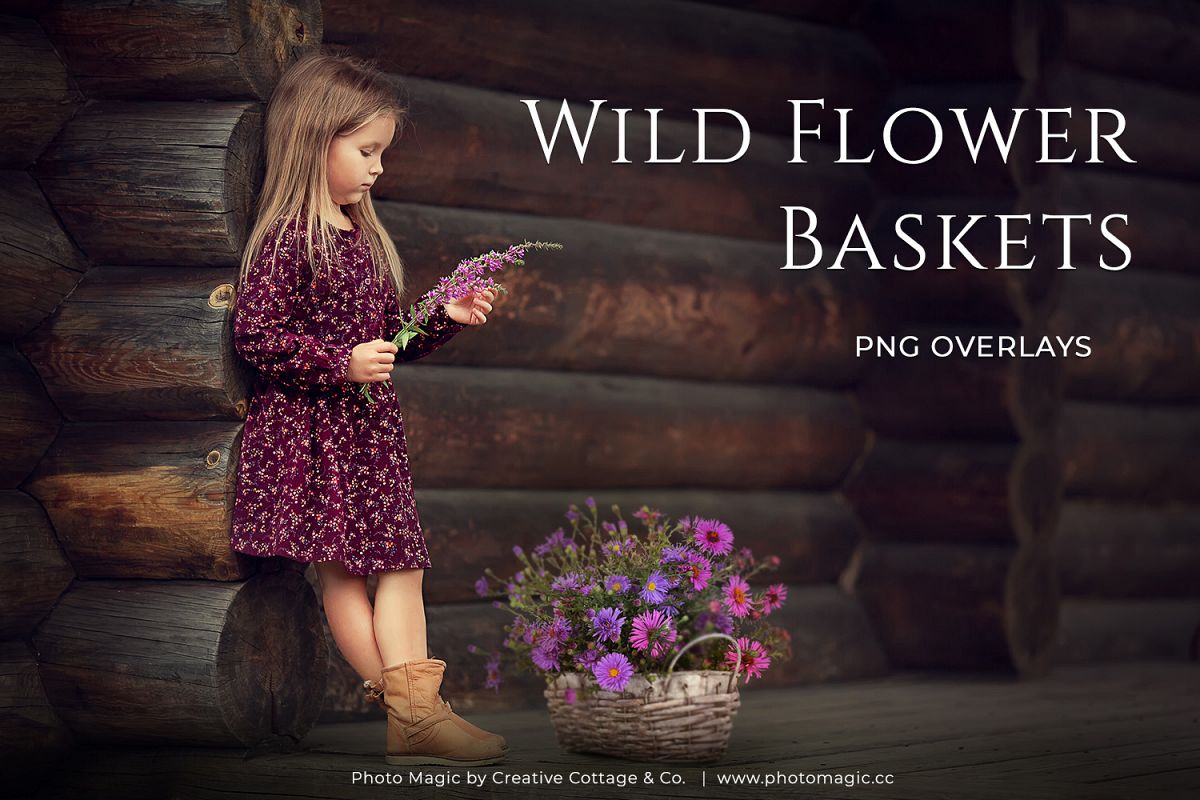 Fantasy Wild Flower Basket Photo Overlays example image 1