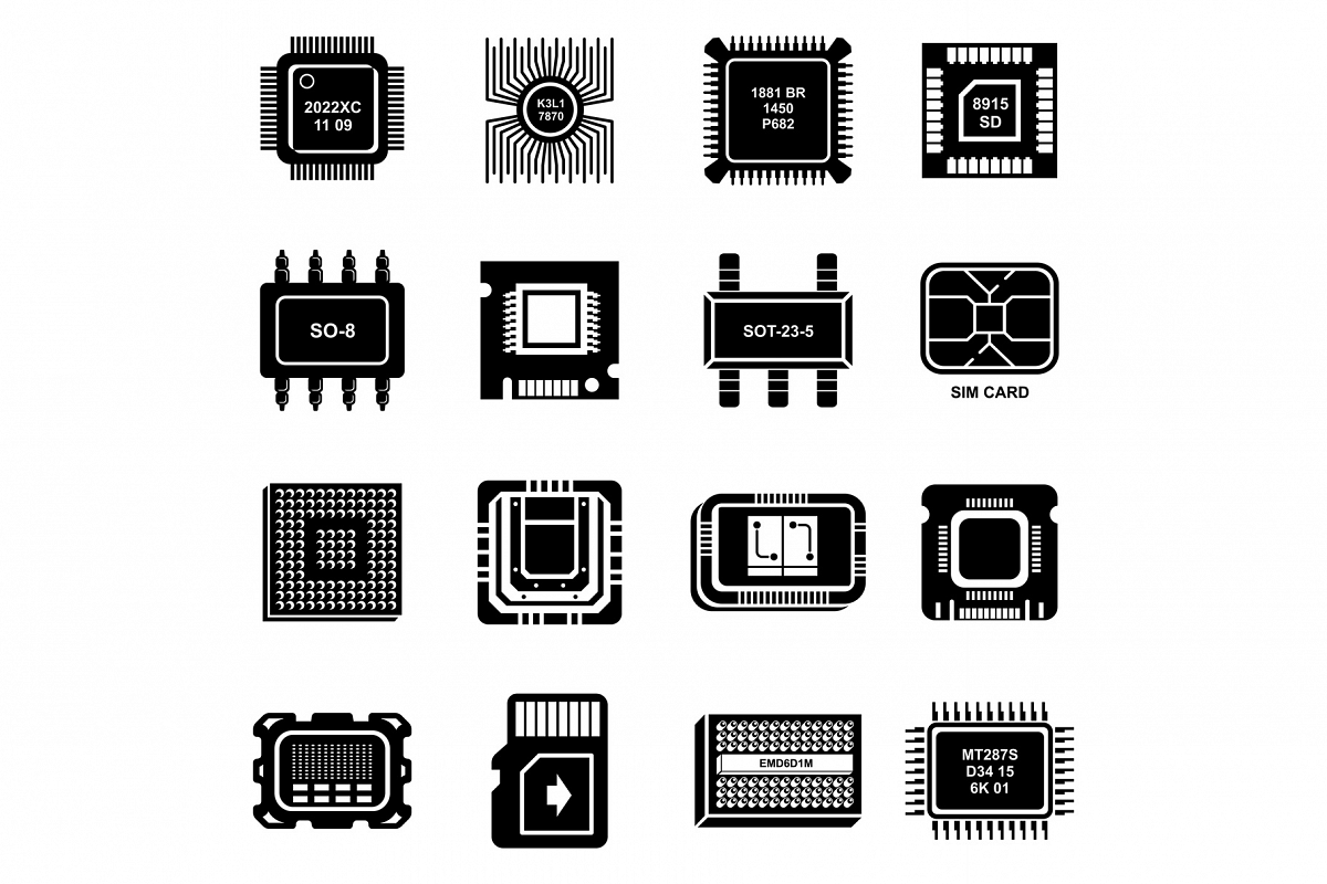 Computer chips icons set, simple style example image 1