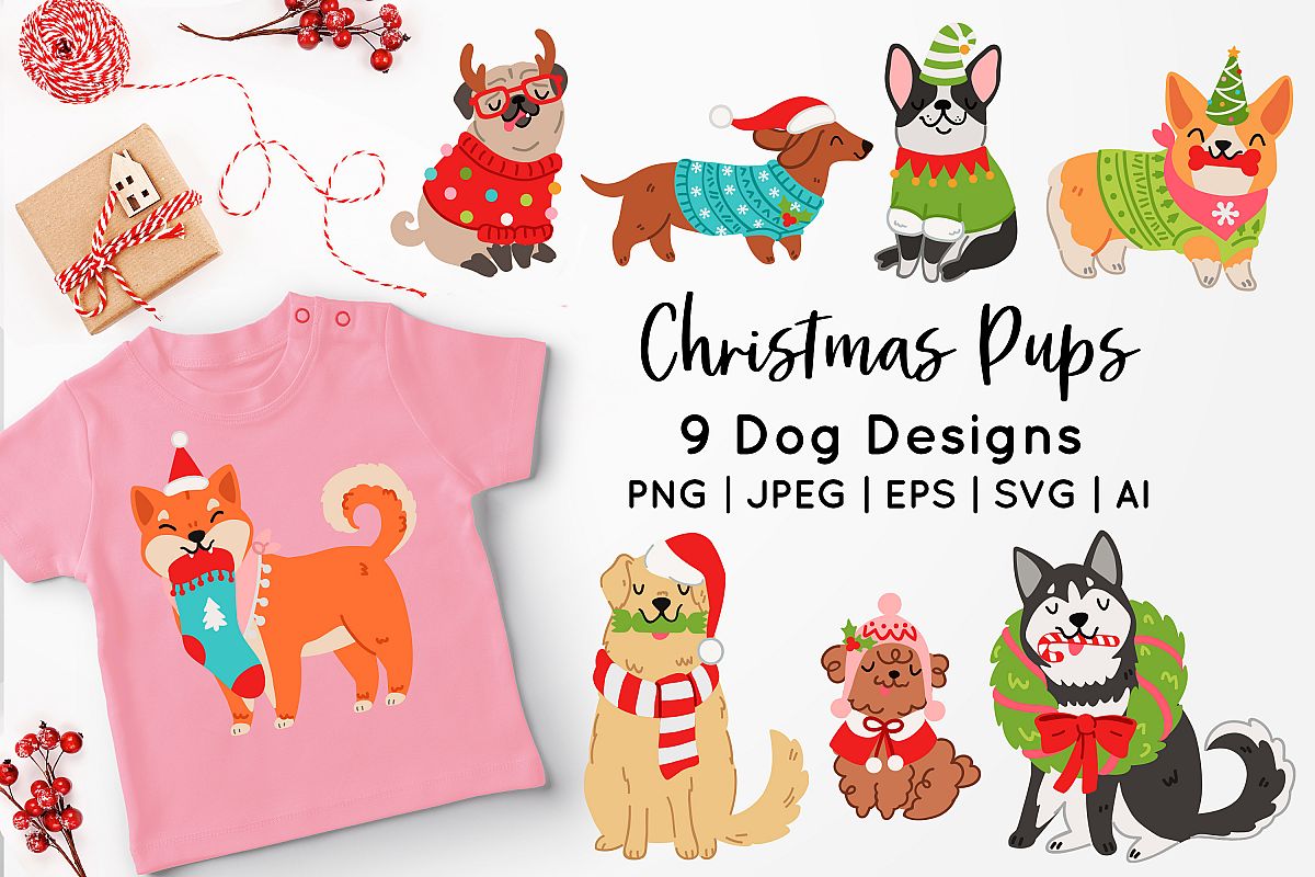 Christmas Dogs Vector Art example image 1