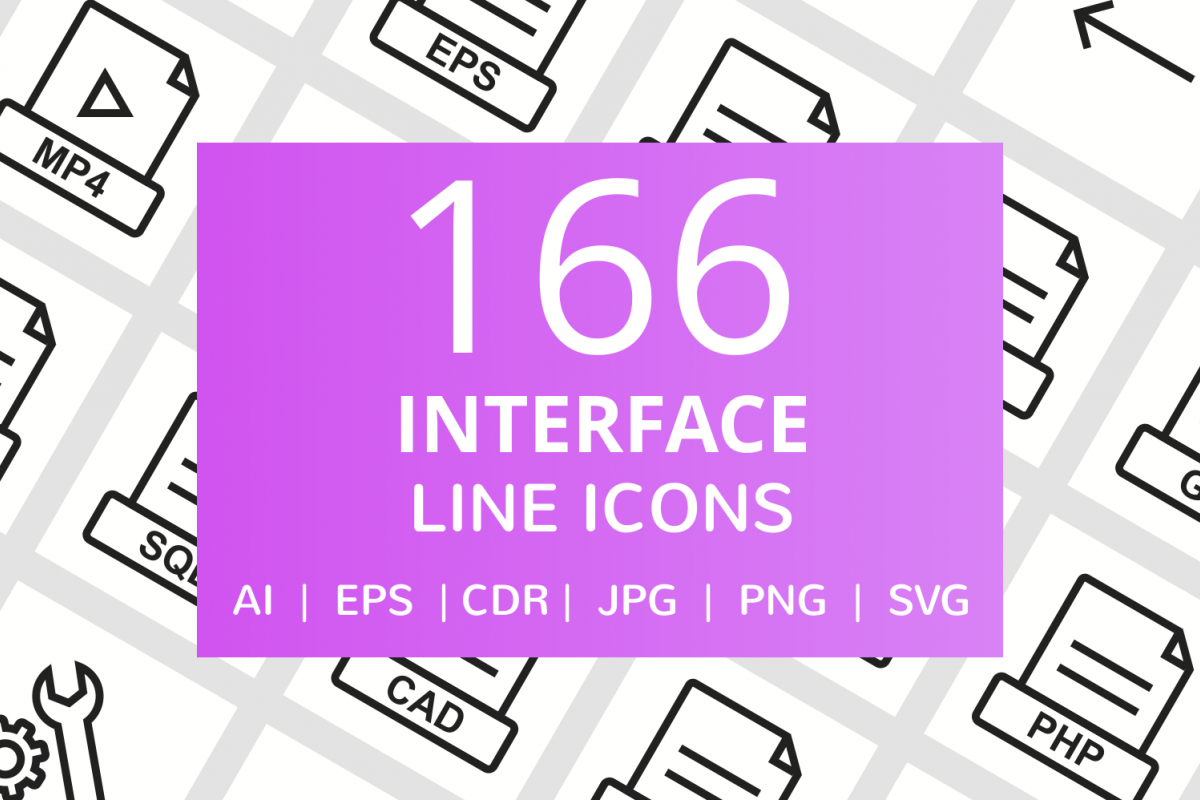 166 Interface Line Icons example image 1