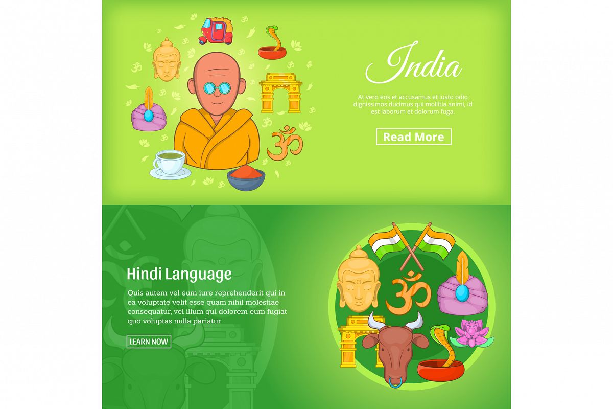 Indian banner set template, cartoon style example image 1