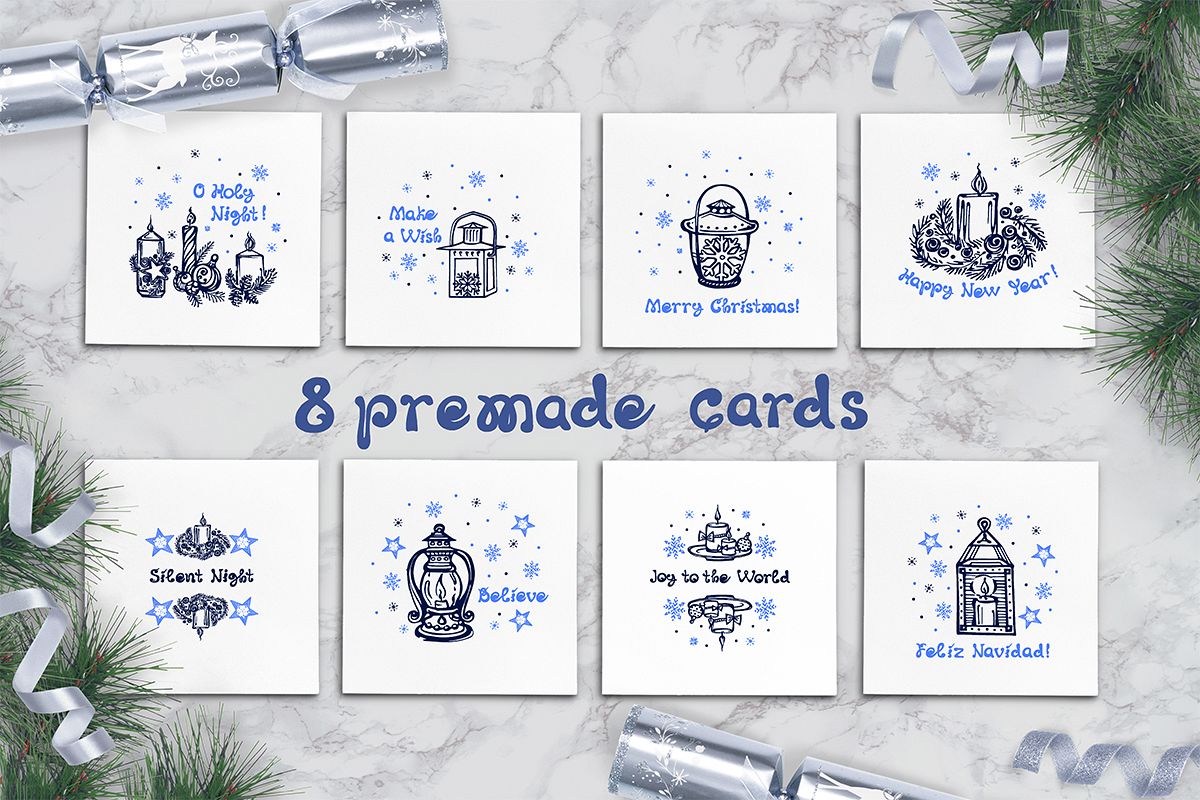 8 premade cards with hand drawn candles and lanterns example image 1