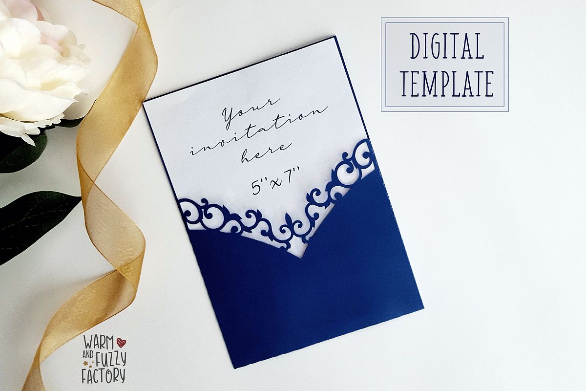 Wedding Invitation Pocket Envelope Template 5x7 cut file example image 1