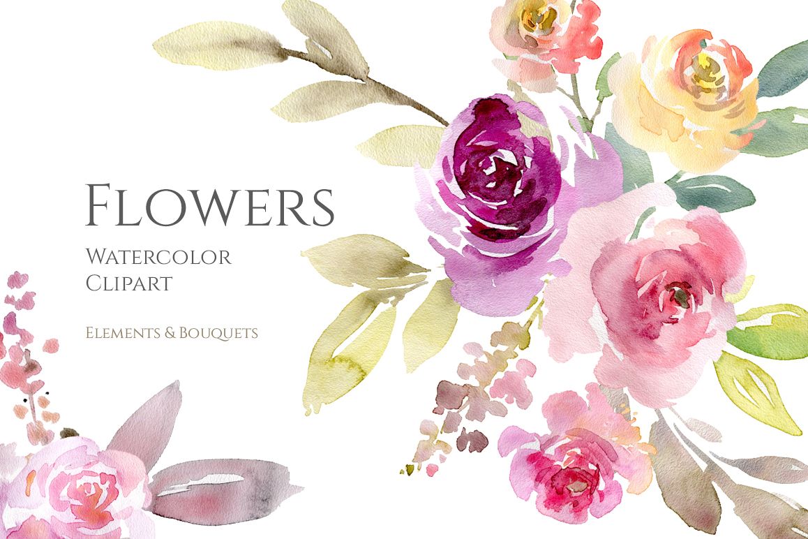 Watercolor Pink Purple Flowers And Bouquets Png Watercolor Pink Purple Flowers And Bouquets Png Example Image 1