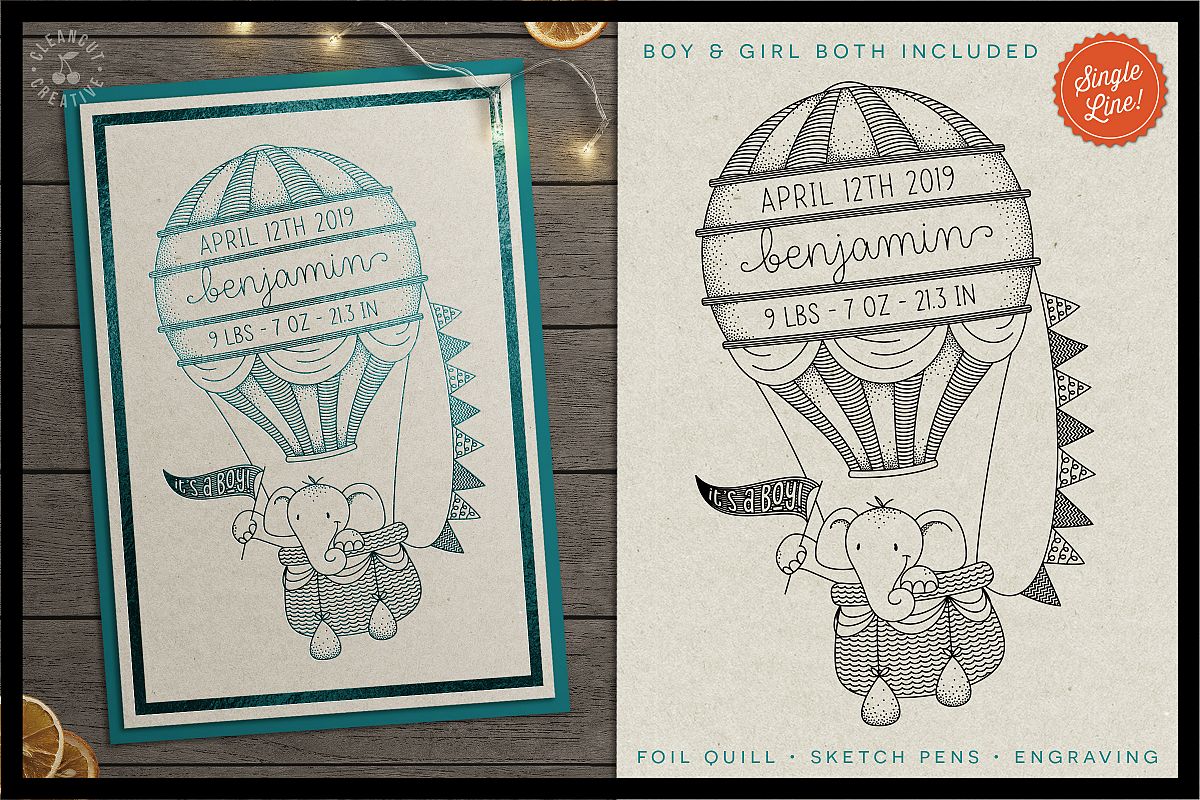 Foil Quill Hot Air Balloon Birth Stats Baby Announcement Svg Foil Quill Hot Air Balloon Birth Stats Baby Announcement Svg