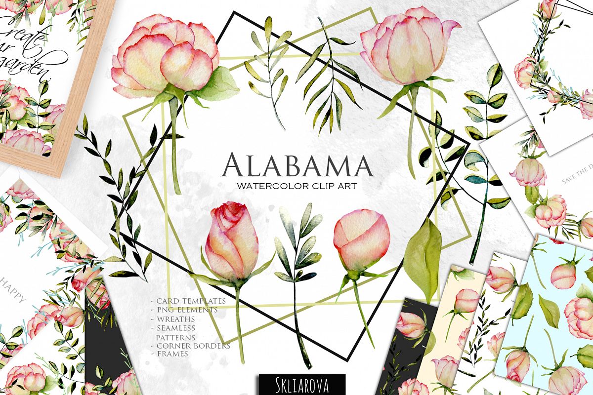Alabama roses. Watercolor collection. example image 1