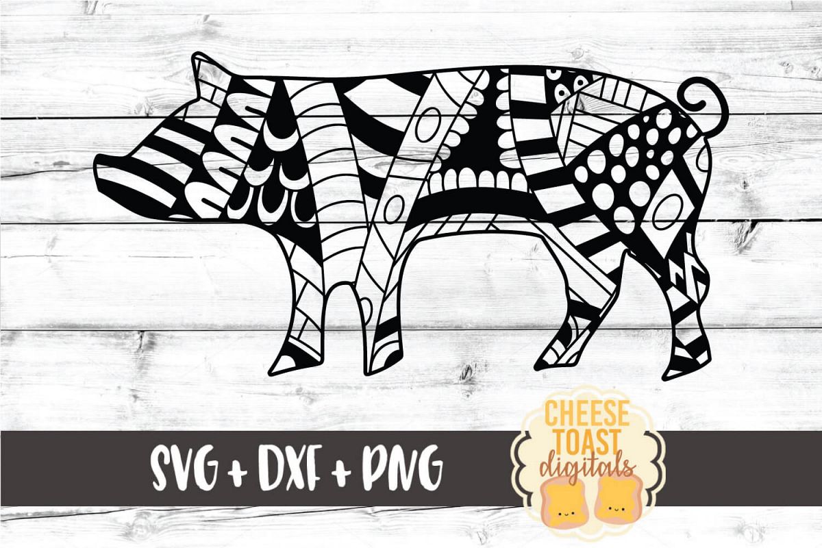 Pig - Zen Doodle Art - Animal SVG PNG DXF Files example image 1