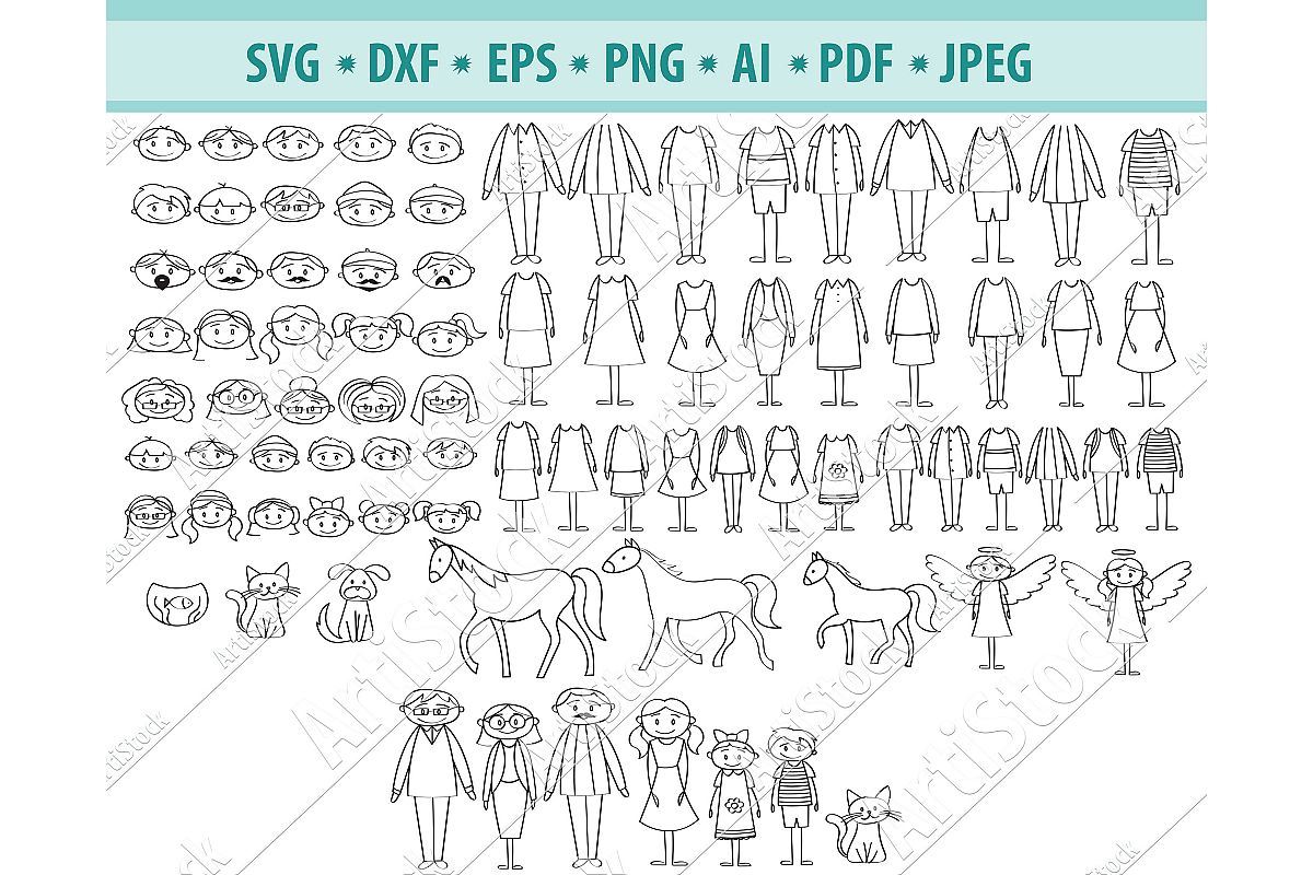 Download Stick family svg, Cute figures Png, Family clipart, Dxf, Eps