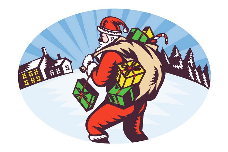 santa claus bag presents winter snow house example image 1