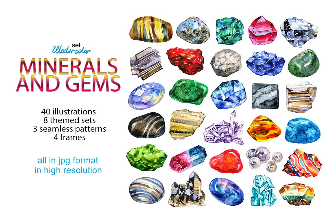 Watercolor minerals and gems example image 1