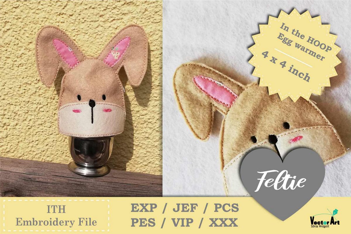 ITH - Feltie Bunny - Egg Warmer - Embroidery File example image 1